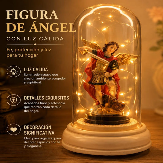 FIGURA ANGEL CON CUPULA Y LUZ 11*22CM