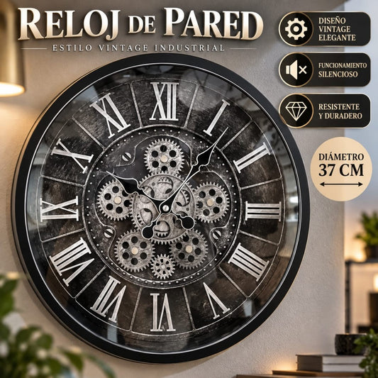 RELOJ DE PARED DISENO DE ENGRANAJES 37CM