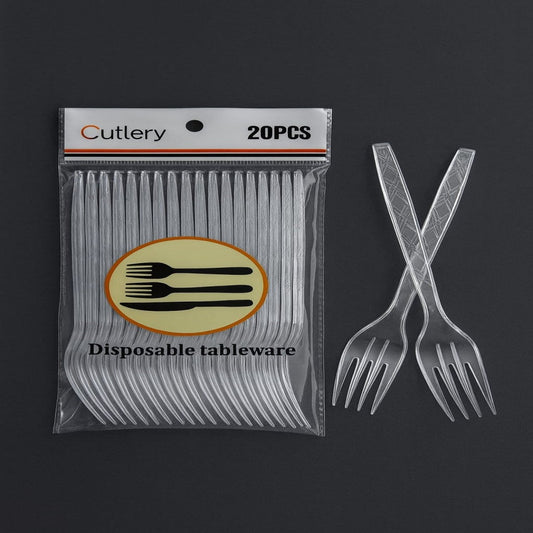 TENEDOR TRANSPALENTE DESECHABLE 20PCS