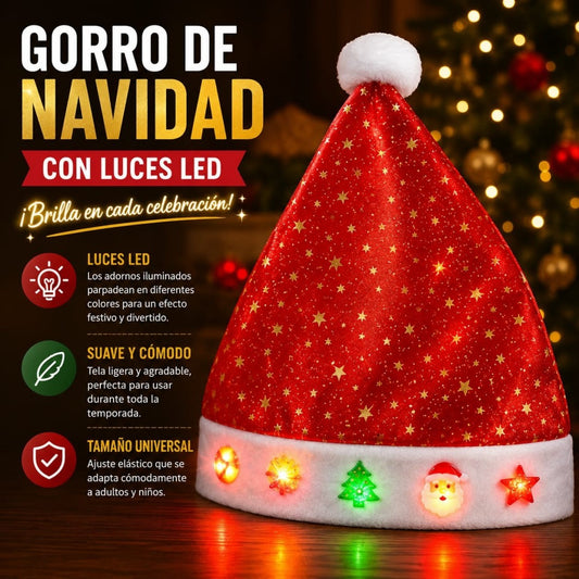 GORRO NAVIDAD BRILLO ESTRELLA DORADO LUZ