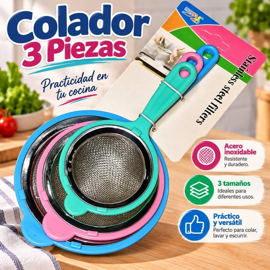 SET COLADOR DE MALLA 3PCS  COLOR