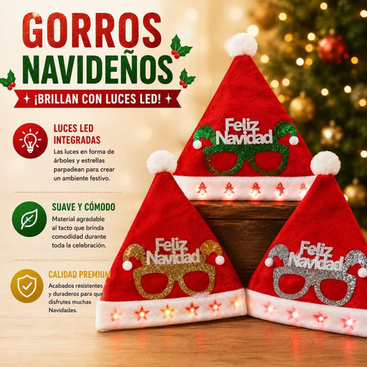 GORRO NAVIDAD C/LUZ VENADO LENTE