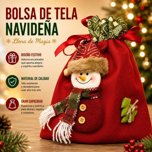 BOLSA TELA NAVIDA MUNECO 22*30CM
