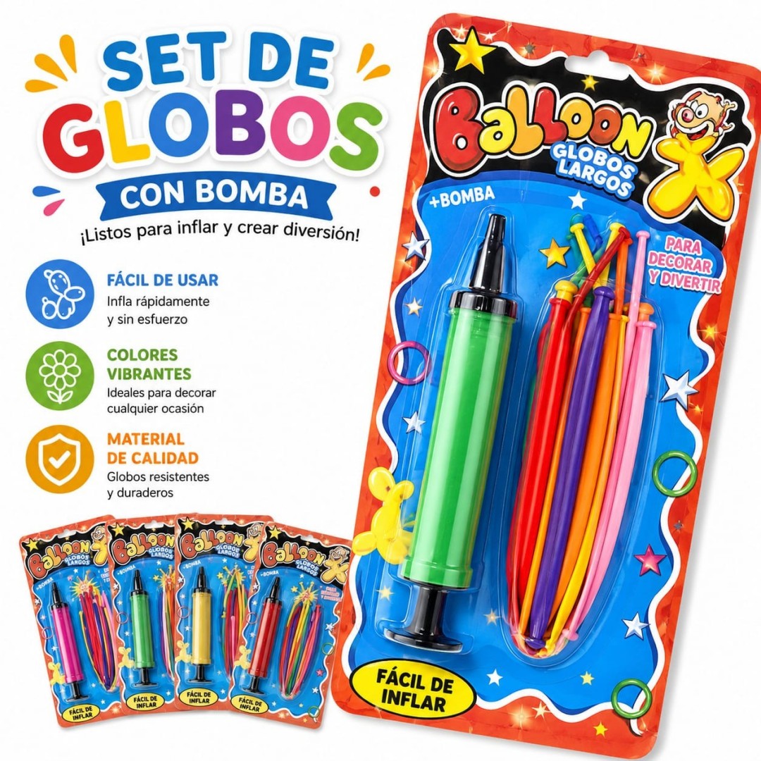 SET GLOBO LARGO CON INFLADOR