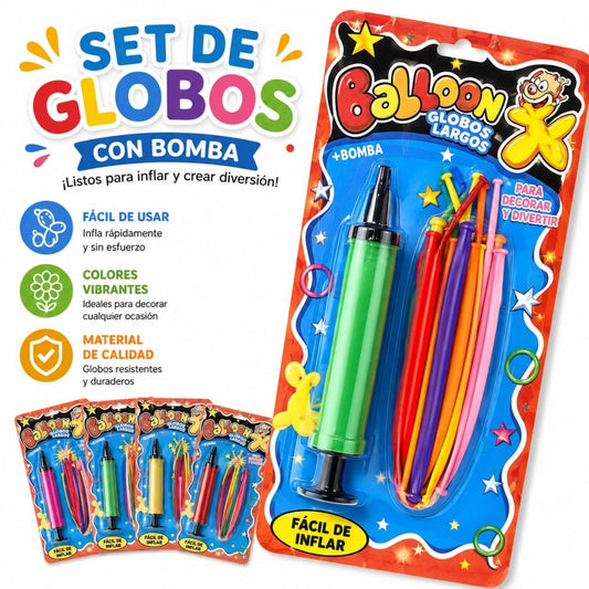 SET GLOBO LARGO CON INFLADOR