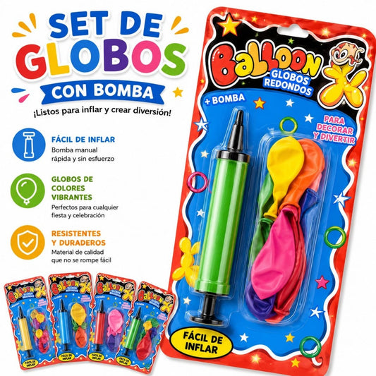 SET GLOBO 6PCS CON INFLADOR