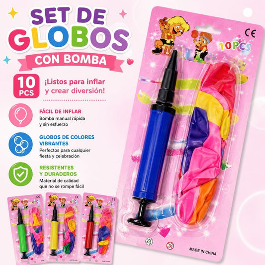 SET GLOBO 10PCS CON INFLADOR