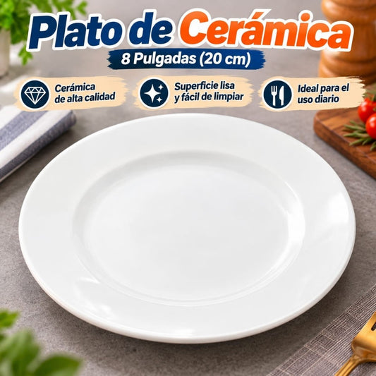PLATO CERAMICA BLANCA 8PUL
