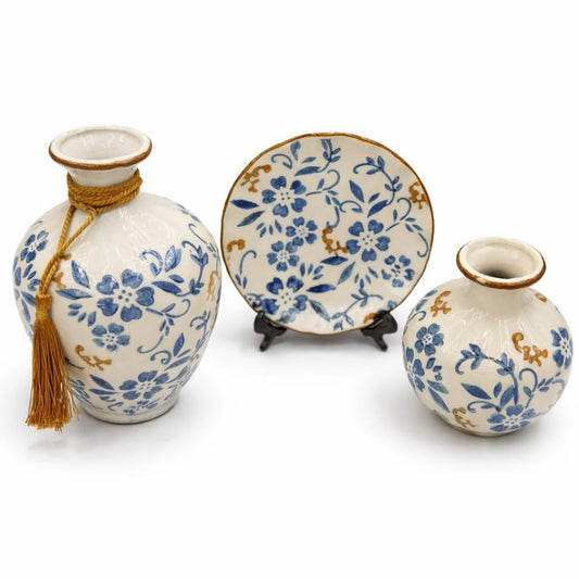 SET FLORERO PLATO 3PCS CERAMICA