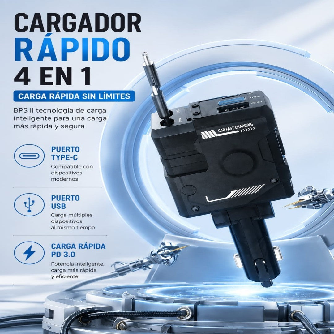 CARGADOR RAPIDO PARA CARRO 4EN1