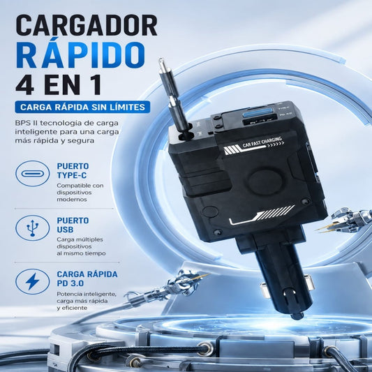 CARGADOR RAPIDO PARA CARRO 4EN1